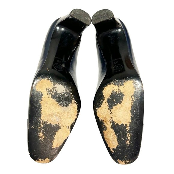 CHANEL Vintage Black & Blue Leather Logo Classic Chunky Heel Pumps - Picture 6 of 11